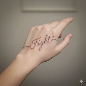hand tattoo leterring like Fight